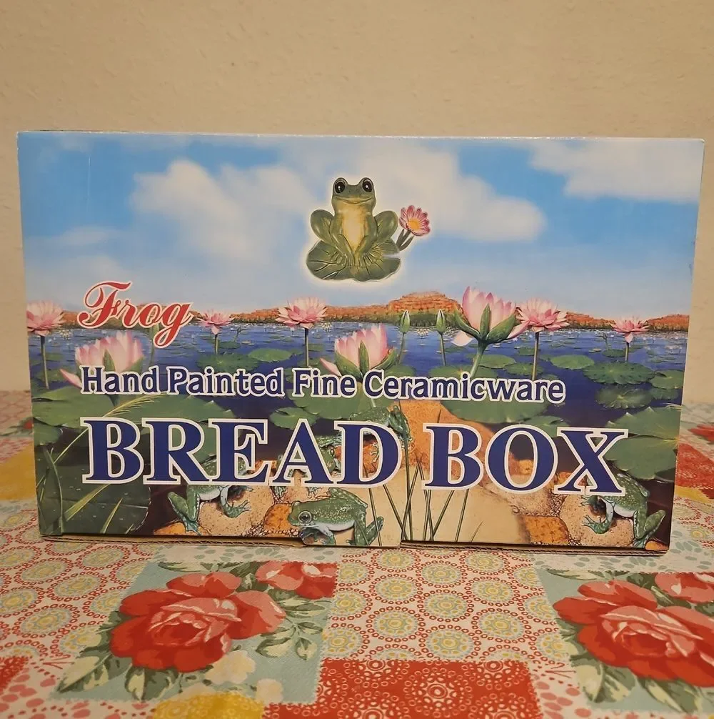 K Frog Hand-Painted Green Ceramic Bread Box